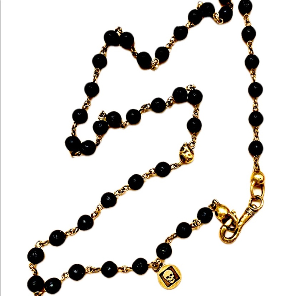 JOHN VARVATOS BRASS AND BLACK LAVA BEAD NECKLACE FOR MEN